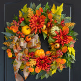 PureCosy front view wreath showing full autumn arrangement and curb appeal