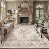 PureCozy front view of beige 8x10 rug shows vintage floral pattern and cozy appeal