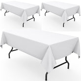 Pureegg front view of white 60x102 tablecloth showing clean look and protection