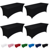Pureegg front view of fitted black 6ft tablecloth showcasing sleek finish