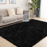 Puremy front view of 5x7 black rug showing modern look and cozy comfort