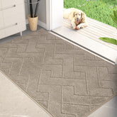 PURRUGS front view of taupe door mat showing size and clean look