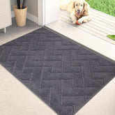 PURRUGS front view of grey entrance mat showing clean design and benefit of dirt control