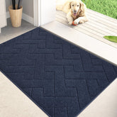 PURRUGS front view navy door mat at entryway showing clean look and protection