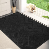 PURRUGS front view entrance mat showing fit and sleek black look, protects floors