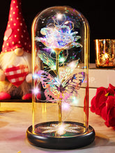 Pusuny front view of galaxy glass rose showing colorful plated bloom and dome benefit of lasting décor