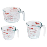 Pyrex front packaging showing the 3-piece measuring cup set for clarity and convenience