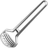 QAP stainless masher front view showing durable one-piece design and easy grip