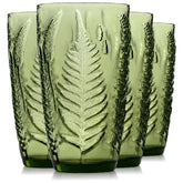 QELVIO front view of four green fern tumblers showing coordinated set and color