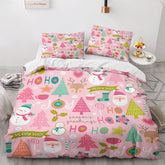 QEODAH pink duvet cover front view showing cheerful Santa design and cozy look