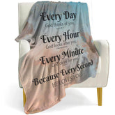 QETXVI front view of blanket showing inspirational scriptures and cozy look