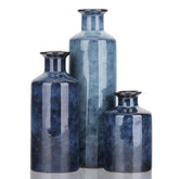 QIANLING front view of three blue ceramic vases showing elegant farmhouse styling and balance