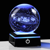 Qianwei crystal ball front view showing engraved solar system and glossy finish for display