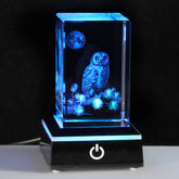 Qianwei crystal owl front view showing clear engraving and shine benefit