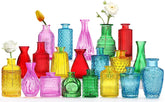 QLOFEI front view of colorful bud vase set showing packaging and color range benefit