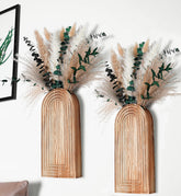 QQBABO front view of two wooden wall vases adding warm boho texture