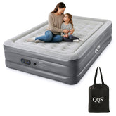 QQS queen air mattress front view showing elevated profile and quick setup benefit