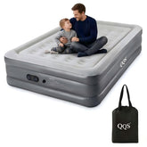 QQS twin air mattress front view showing plush top and zipper storage pocket for convenience
