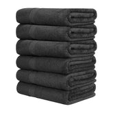 QUBA LINEN front packaging showing six grey towels, presents hotel-grade convenience