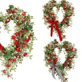 Quixem heart wreath front view showing vibrant red blooms and welcoming look