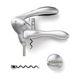 Rabbit corkscrew front view in silver showing lever and ergonomic grip benefit speed