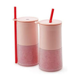 Rabbit pink tumblers front view showing set of two and leak-proof lids for convenient sharing