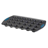 Rachael Ray 24-cup mini muffin pan front view showing durable build and capacity