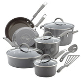 Rachael Ray Cucina front packaging showing set and Sea Salt Gray finish benefits
