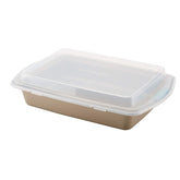 Rachael Ray Cucina front view showing brown pan with lid for easy storage