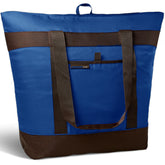 Rachael Ray tote front view showing navy exterior and straps, durable and stylish