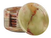 Radicaln green onyx coasters front packaging showing set and holder for neat storage
