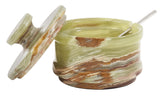Radicaln marble salt cellar front view showing compact design and elegant storage