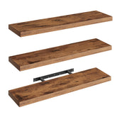RALGEND floating shelves front packaging showing rustic brown finish and dimensions
