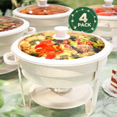 RAMVIC front view of 4-pack chafing dish set showing elegant buffet presentation
