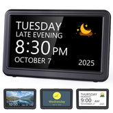 Raynic front display showing large time and date for quick readability