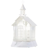 Raz lighted church front view shows festive scene and glow benefit