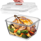 Razab front view of glass container showing capacity and clear base, ideal for large meals