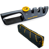 RazorSharp front packaging showing compact sharpener and included features for easy storage
