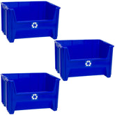 ReadySpace front view of three blue bins showing neat organized sorting benefit