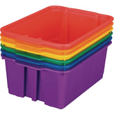 Really Good Stuff front view showing six colorful bins and tidy storage benefit