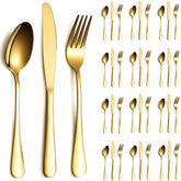 ReaNea gold flatware full set front view shows elegant complete service