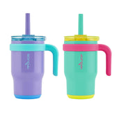 REDUCE front view of two 14 oz tumblers showing colors and label benefit