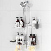 REINHARDT front view hanging shower caddy organized and space-saving
