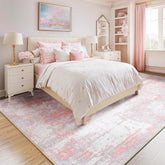 RELEANY front view of gray pink abstract rug shows contemporary décor benefit