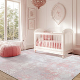 RELEANY front view of abstract rug showing full gray and pink design and modern appeal