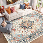 RELEANY front view of 8x10 rug showing color and pattern, enhances room warmth