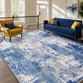 RELEANY front view of 8x10 blue gray rug showcasing contemporary appeal and easy care