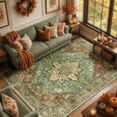 RELEANY front view showing brick brown green rug for stylish floors