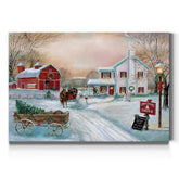 Renditions Gallery front view of canvas showing full red barn scene and holiday focal point