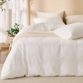RENEWROOTS front view off white duvet cover showcasing clean aesthetic and restful look